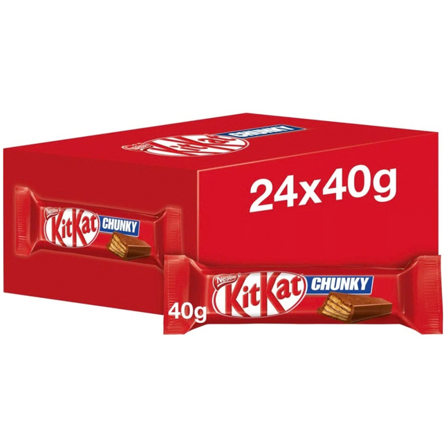 KitKat F1 Chunky Milk Chocolate Bars in a wholesale case of 24 x 40g bars