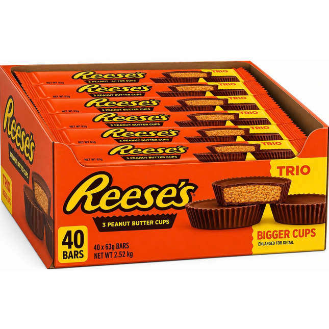 Reese's Milk Chocolate and Peanut Butter Cups Trio 3 Pack, wholesale case of 40 x 63g packs