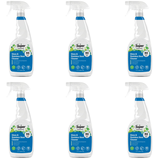 Super Professional Glass Cleaner and Stainless Steel Cleaner 750ml bottles, case of 6.