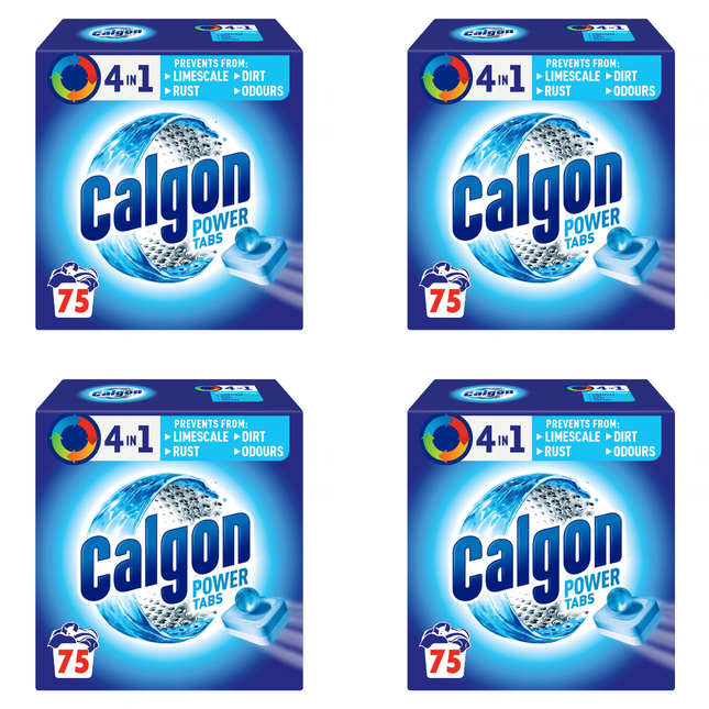 Calgon 4 in 1 Washing Machine Protection Tablets wholesale case of 4 packs, 75 tablets per pack