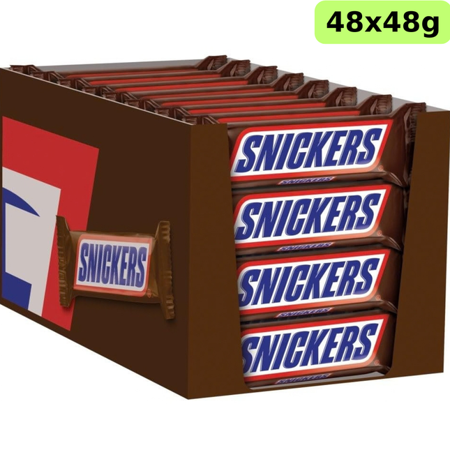 Snickers Caramel, Nougat, Peanut and Milk Chocolate Bars 48g in a wholesale case of 48