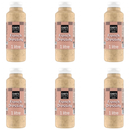 Chef's Menu French Dressing wholesale case containing 6 x 1-litre bottles for catering and foodservice kitchens.