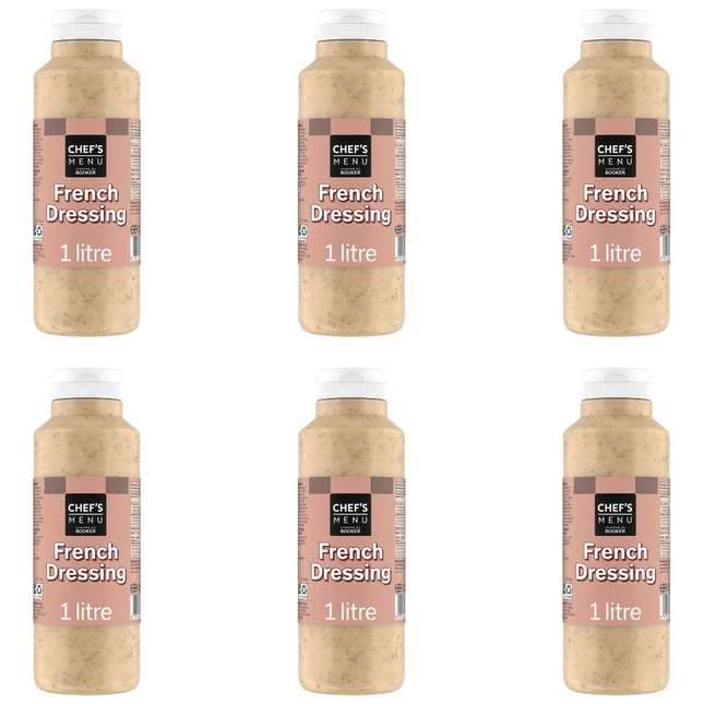 Chef's Menu French Dressing wholesale case containing 6 x 1-litre bottles for catering and foodservice kitchens.