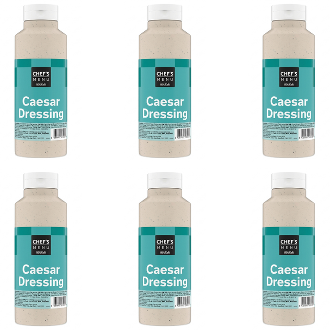 Chef's Menu Caesar Dressing wholesale case containing 6 x 985g containers for catering and professional kitchens.