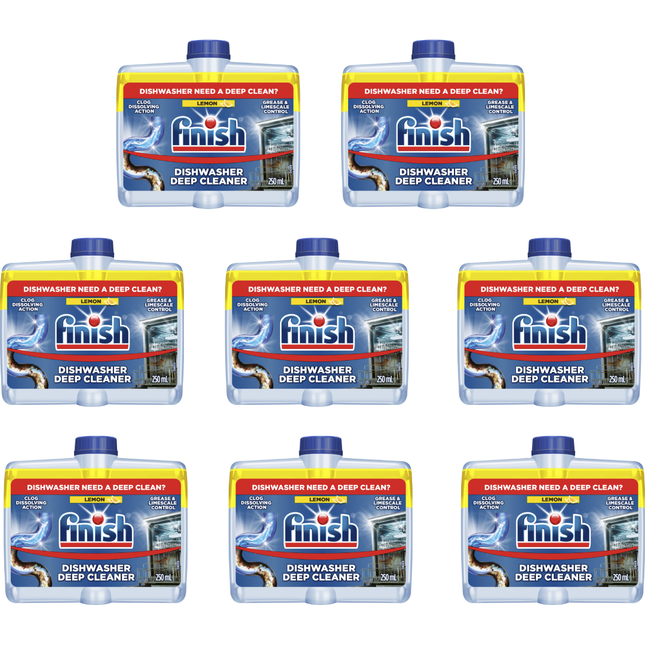 Finish Lemon Dishwasher Cleaner 250ml bottle, supplied in a wholesale case of 8 bottles for dishwasher maintenance