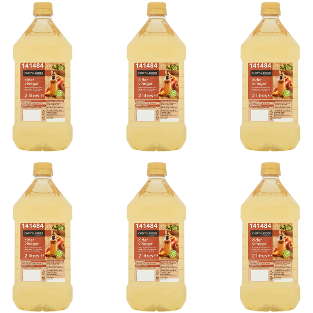 Chef's Larder Cider Vinegar wholesale case of 6 x 2-litre bottles, 12 litres total.