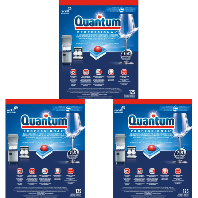 Finish Quantum dishwasher tablets, wholesale case of 3 packs containing 125 tablets each
