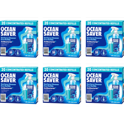 OceanSaver Antibacterial Surface Cleaner Eco Refills wholesale case of 6 packs containing 20 x 10ml refills each