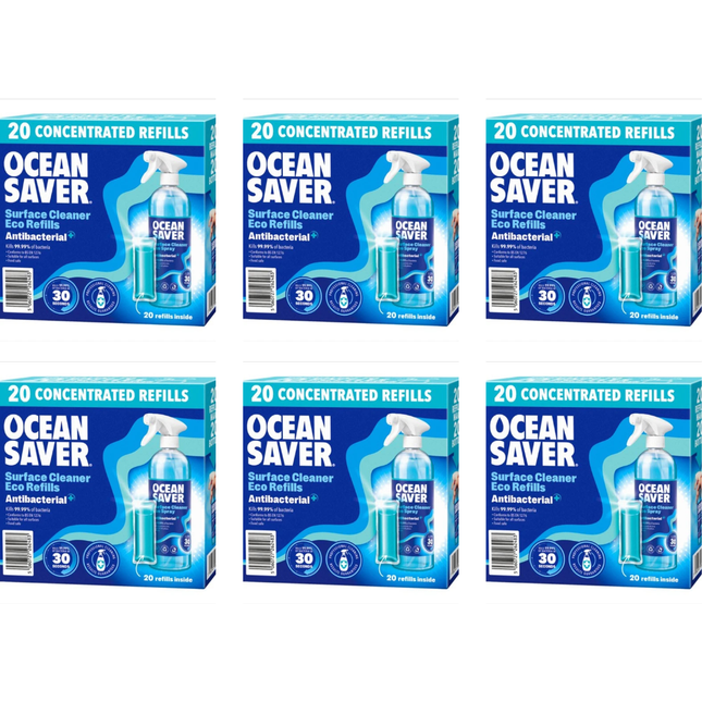OceanSaver Antibacterial Surface Cleaner Eco Refills wholesale case of 6 packs containing 20 x 10ml refills each