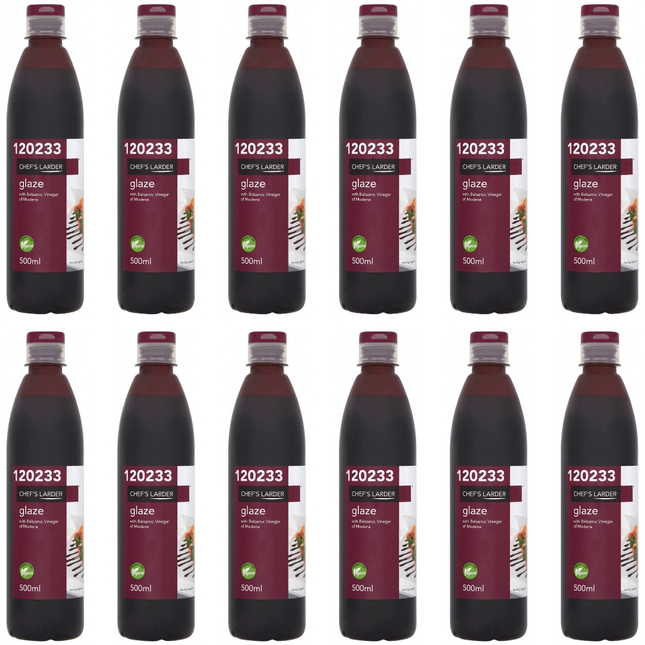 Chef's Larder Balsamic Glaze wholesale case containing 12 x 500ml bottles for catering and foodservice.