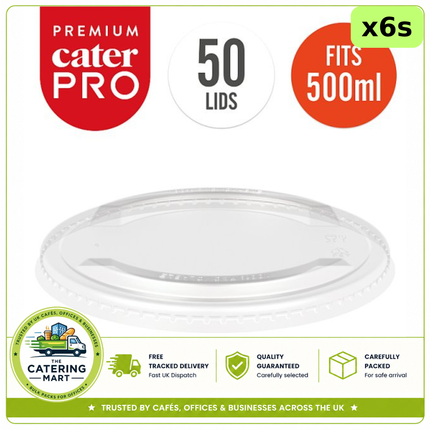 CaterPro Premium 6 x 50 clear PET lids for 500ml and 750ml street food bowls, 300 lids