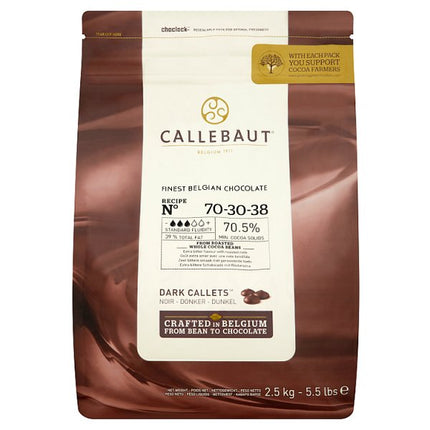 Callebaut Chocolate 70% Dark Callets 70-30-38 pouch of 2.5kg