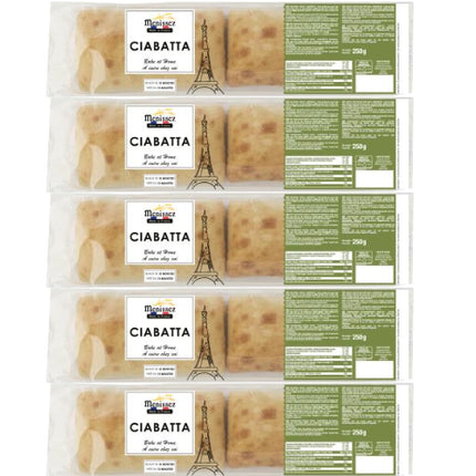 Menissez Bake At Home Ciabatta wholesale case containing 5 packs of part baked ciabatta breads