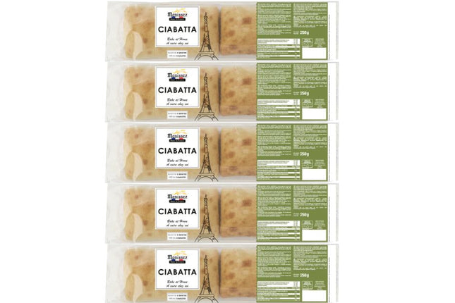Menissez Bake At Home Ciabatta wholesale case containing 5 packs of part baked ciabatta breads