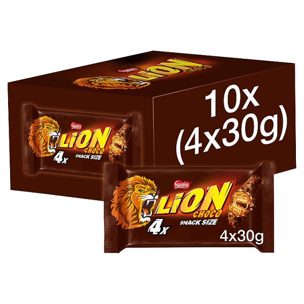 Lion Chocolate Multipack Milk Chocolate Snacksize Bars Case of 10 x 120g (4 Pack)