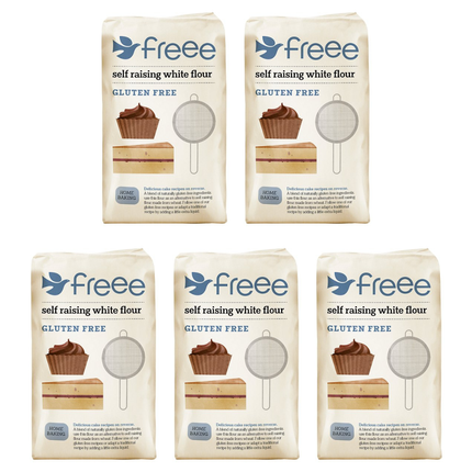 FREEE Gluten Free Self Raising White Flour wholesale case containing 5 x 1kg bags of gluten free flour for professional baking