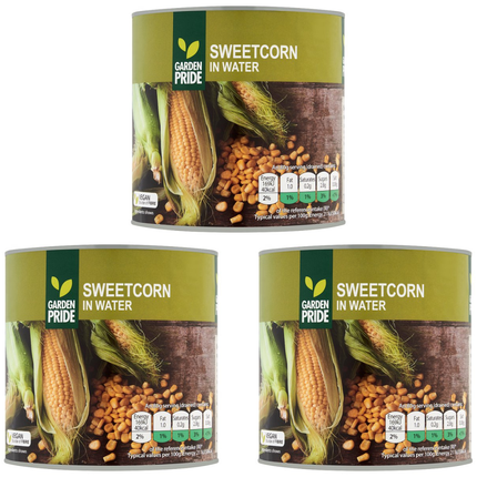 Garden Pride Sweetcorn in Water wholesale case containing 3 x 2.1kg catering tins of whole kernel sweetcorn