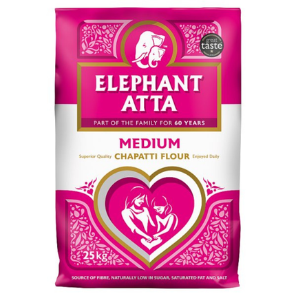 Elephant Atta Medium Chapatti Flour 25kg catering sack of medium atta made with wholemeal and soft white flour