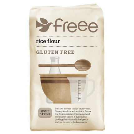 FREEE Gluten Free Rice Flour 1kg bag of finely milled white and brown rice flour for gluten free baking and catering