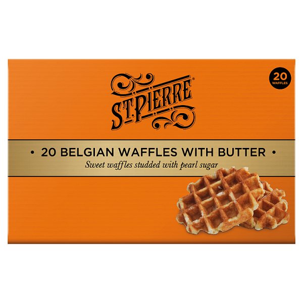St Pierre Belgian waffles with butter catering pack containing 20 individually wrapped waffles for breakfast and hospitality use