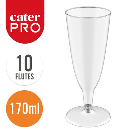 CaterPro Plastic PP Champagne Flutes 170ml 10 pack disposable champagne glasses for events catering and hospitality