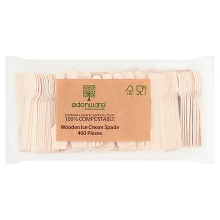 Edenware 400 Wooden Ice Cream Spade eco-friendly disposable dessert spades for ice cream gelato and catering use