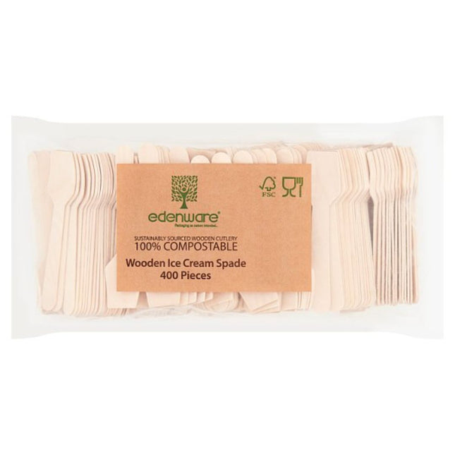 Edenware 400 Wooden Ice Cream Spade eco-friendly disposable dessert spades for ice cream gelato and catering use