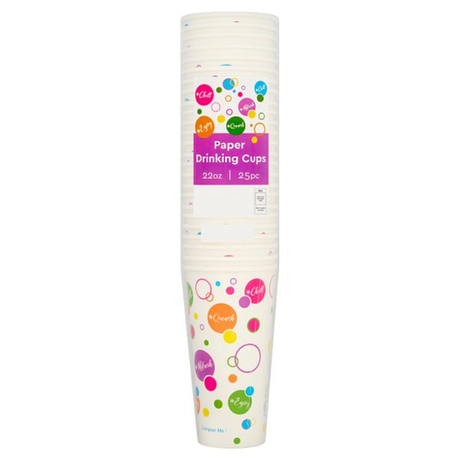22oz Paper Drinking Cups 25pc large disposable cups for hot and cold beverages