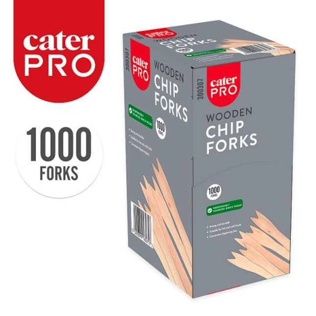 CaterPro 1000 Wooden Chip Forks eco-friendly disposable cutlery for chips fries and takeaway food service