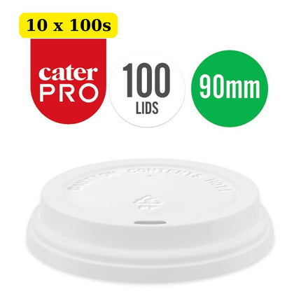 CaterPro PP Sip Lids 90mm 10 x 100 pack wholesale bulk case for takeaway coffee cups and hospitality use
