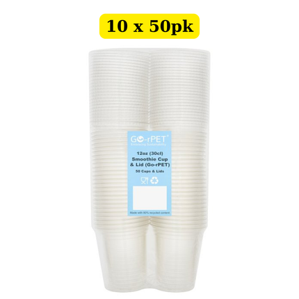 Go-rPET 500 Smoothie Cup and Lid Clear 30cl 10 x 50pk wholesale bulk case for cafés, juice bars and takeaway drinks