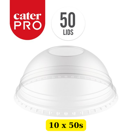 CaterPro 10 x 50 Plastic rPET Clear Domed Lids with Straw Hole bulk smoothie cup lids case
