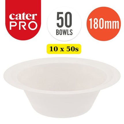 CaterPro Bagasse Bowls 180mm 10 x 50 pack wholesale bulk case eco-friendly compostable bowls for takeaway and catering