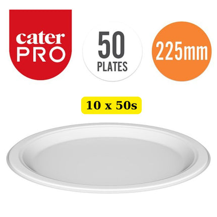 CaterPro Bagasse Plates 225mm 10 x 50 pack wholesale bulk case eco-friendly compostable dinner plates for catering and takeaway service