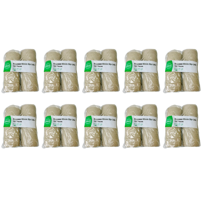 Infiniti Bagasse 10 x 100 Sip Lids 90mm bulk compostable eco-friendly takeaway coffee cup lids case