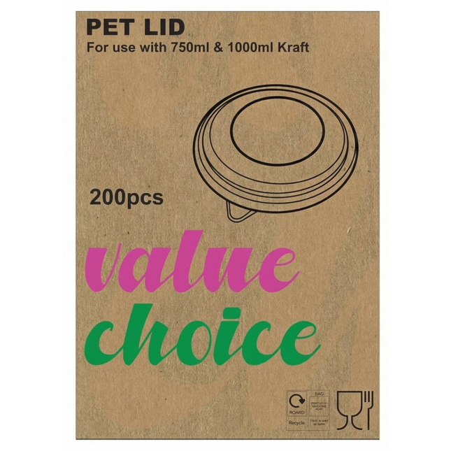 Value Choice PET Lids Kraft Bowls 750 & 1000ml 200pcs | Bulk Wholesale