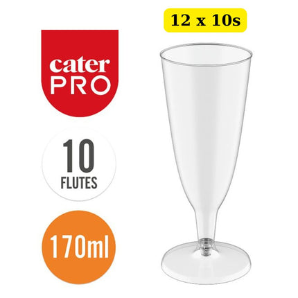 CaterPro Plastic PP Champagne Flutes 170ml 12 x 10 pack wholesale bulk case disposable champagne glasses for events and catering