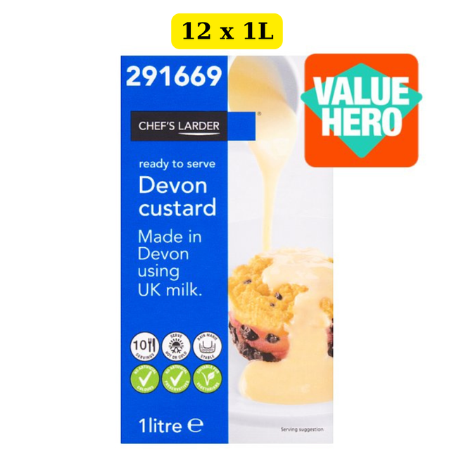 Chef's Larder Devon Custard 12 x 1 litre wholesale case ready-to-use custard cartons for catering