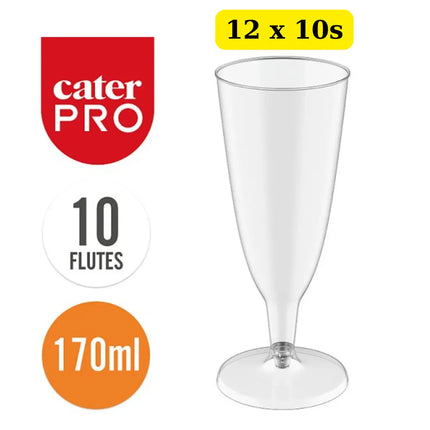 CaterPro 12 x 10 Plastic PP Champagne Flutes 170ml bulk case disposable celebration flutes