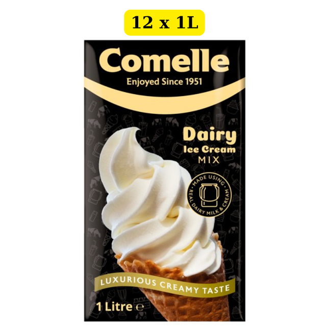 Comelle Dairy Ice Cream Mix 12 x 1 Litre wholesale case for soft serve machines and catering dessert service