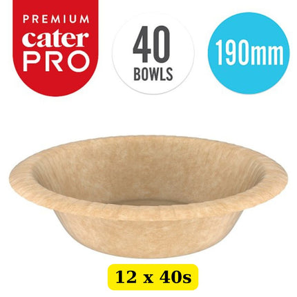 CaterPro Premium 12 x 40 Kraft Bowls 190mm bulk case eco-friendly disposable food serving bowls