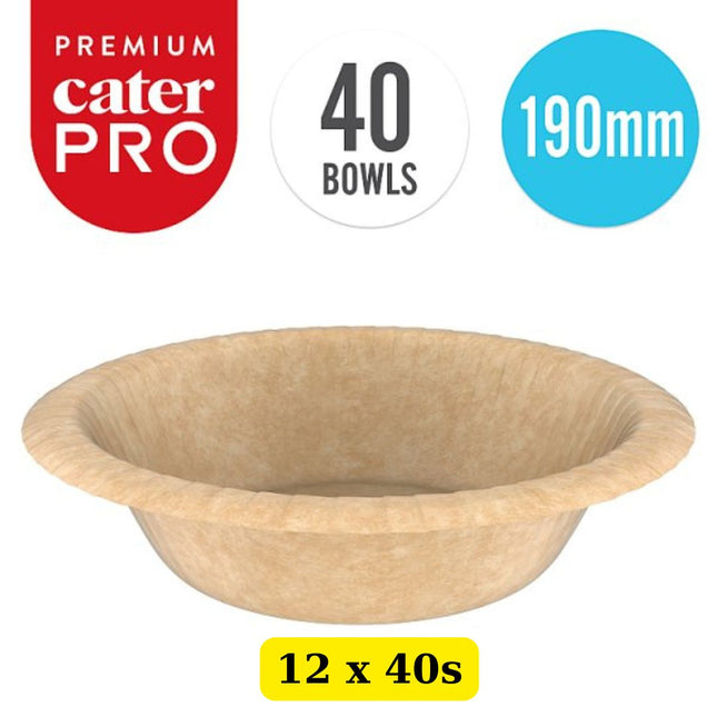 CaterPro Premium 12 x 40 Kraft Bowls 190mm bulk case eco-friendly disposable food serving bowls