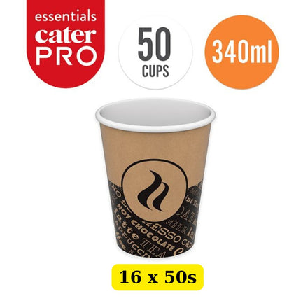 CaterPro Essentials 16 x 50 PE Lined Paper Single Wall Cups 340ml bulk case disposable 12oz coffee cups