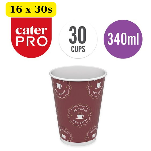 CaterPro 16 x 30 PE Lined Paper Double Wall Cups 340ml bulk case insulated coffee cups