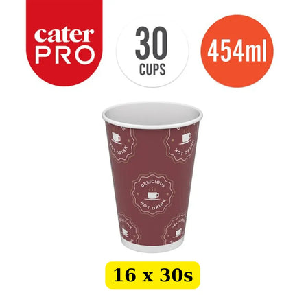 CaterPro 16 x 30 PE Lined Paper Double Wall Cups 454ml bulk case insulated large takeaway coffee cups
