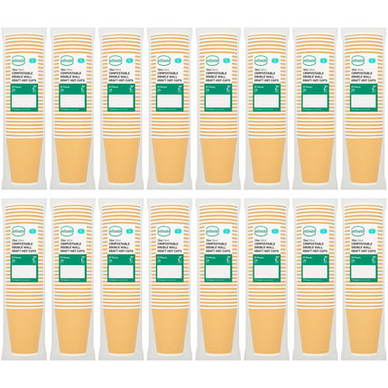 Infiniti Compostable 16 x 30 Double Wall Kraft Hot Cups 12oz bulk eco-friendly insulated coffee cups case