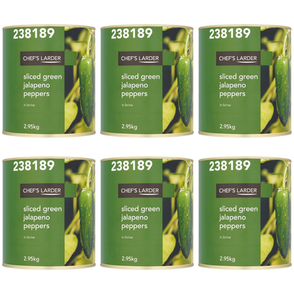 Chef's Larder Sliced Green Jalapeno Peppers in Brine 6 x 2.95kg catering bulk case