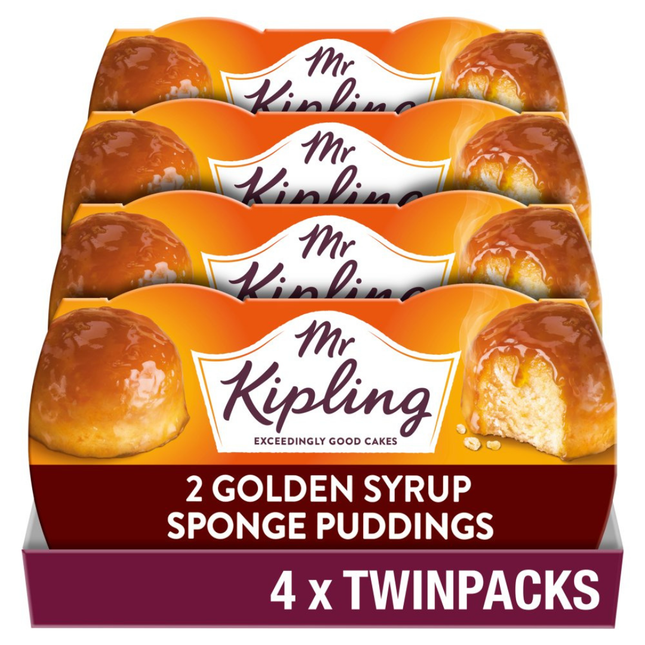 Mr Kipling Golden Syrup Sponge Pudding Cake Dessert Pots 4 twinpacks of 2 x 95g ready to heat sponge dessert twin pack for hospitality and cafés