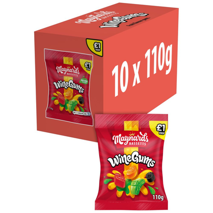 Maynards Bassetts Wine Gums Sharing Bag PMP 10 x 110g | Bulk Price Marked Wine Gum Sweets