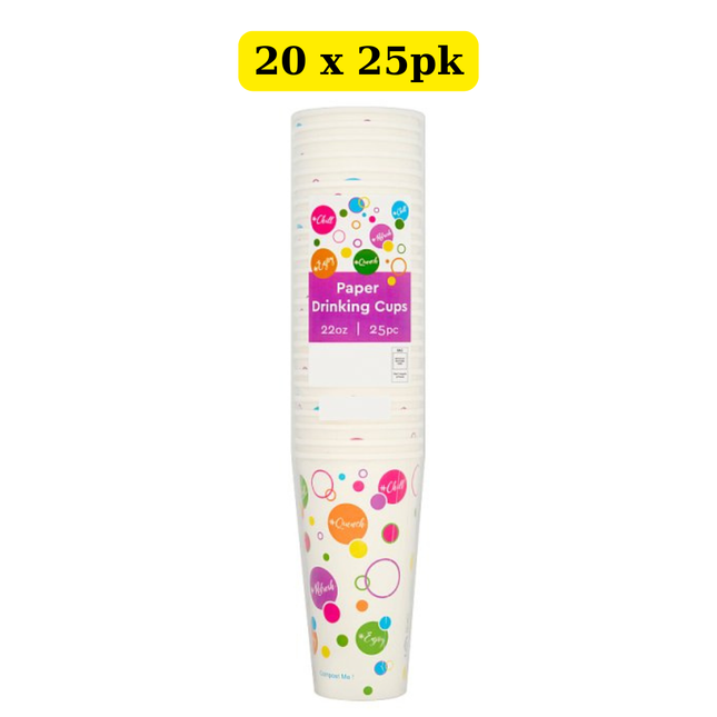 22oz Paper Drinking Cups 20 x 25pc bulk case large disposable hot and cold beverage cups